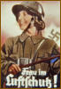 Plakat zum alliierten Bombenkrieg: ”Frau im Luftschutz“.